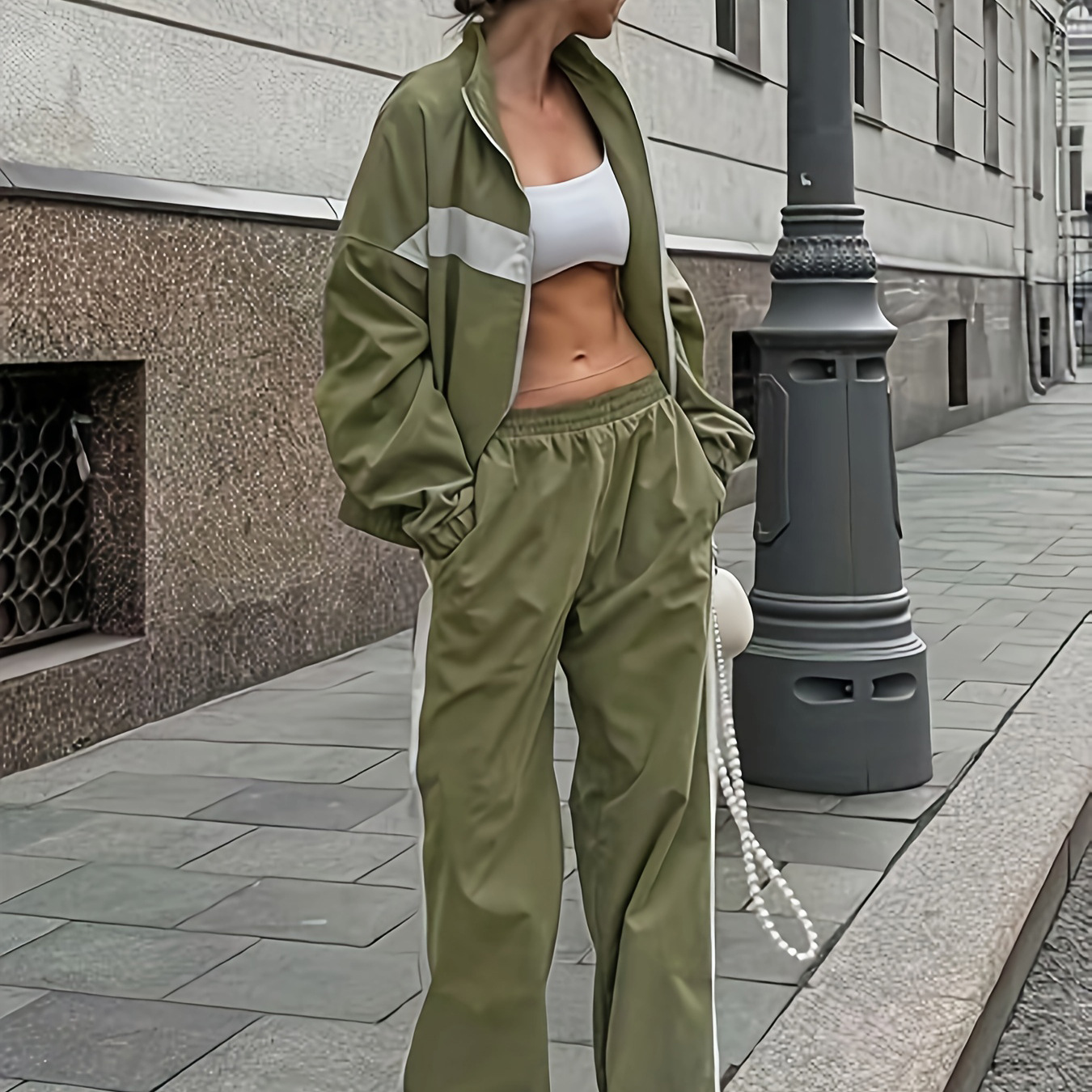 European and American Cross-Border Casual Color-Blocking American-Style Sports Suit 2025 Autumn and Winter Commuting Two-Piece Set for Women Casual Commuting