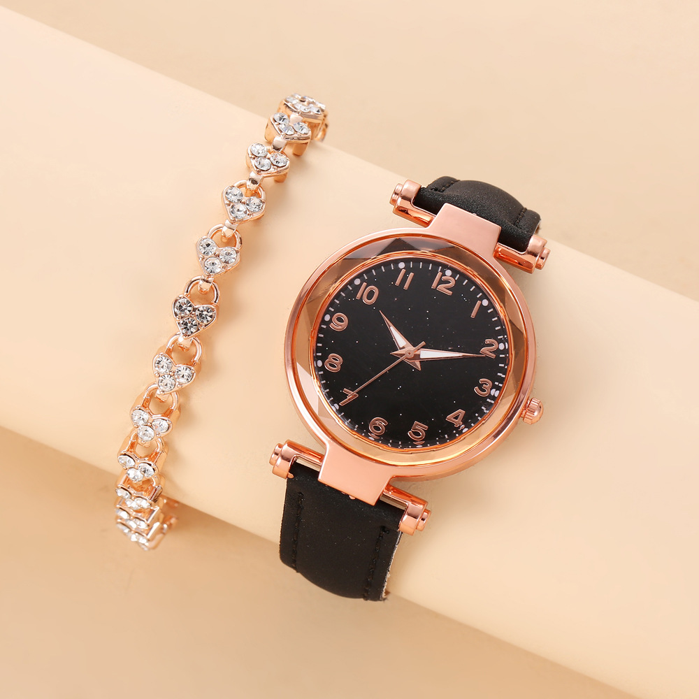 K-Style of New Fashion Export Trendyy Women's Casual Watch Simple Belt Watch Quartz Watch Bracelet Set