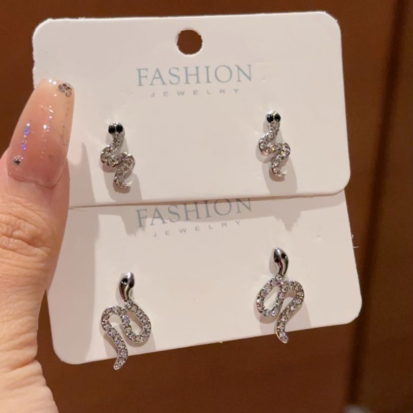 Pendientes de Serpiente con Diamantes Brillantes Personalizados Coreanos para Mujer, Joyería de Estilo Urbano Moderno al por Mayor