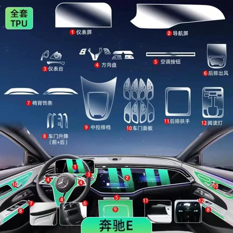 24-25 メルセデスベンツ E クラス E300L インテリアフィルム保護ステッカー E260L 中央制御ナビゲーション画面フィルム修正部品に適しています。|undefined