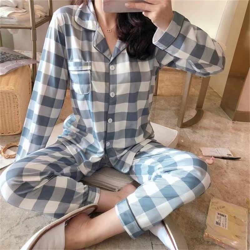 Pijamas de Primavera y Otoño para Mujer, Conjunto de Dos Piezas Informal de Manga Larga, Nuevo Modelo 2025, Conjunto de Cárdigan para el Hogar para Otoño e Invierno