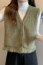 白枕鹤秋装毛衣马甲针织开衫女春秋新款边短款背心外搭毛