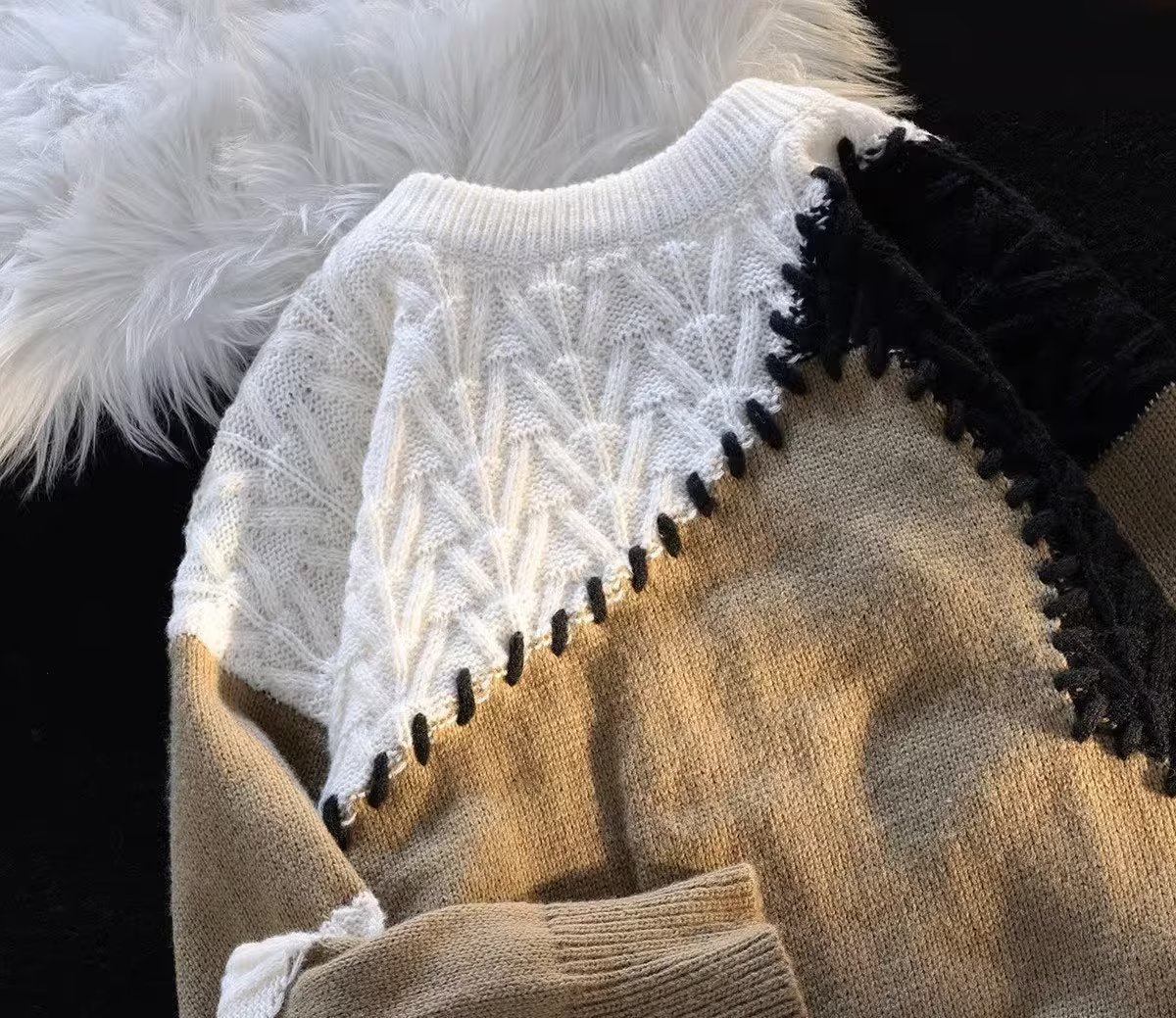 Suéter de contraste de viento perezoso casual retro americano para hombres y mujeres nuevo suéter de punto ceroso suave