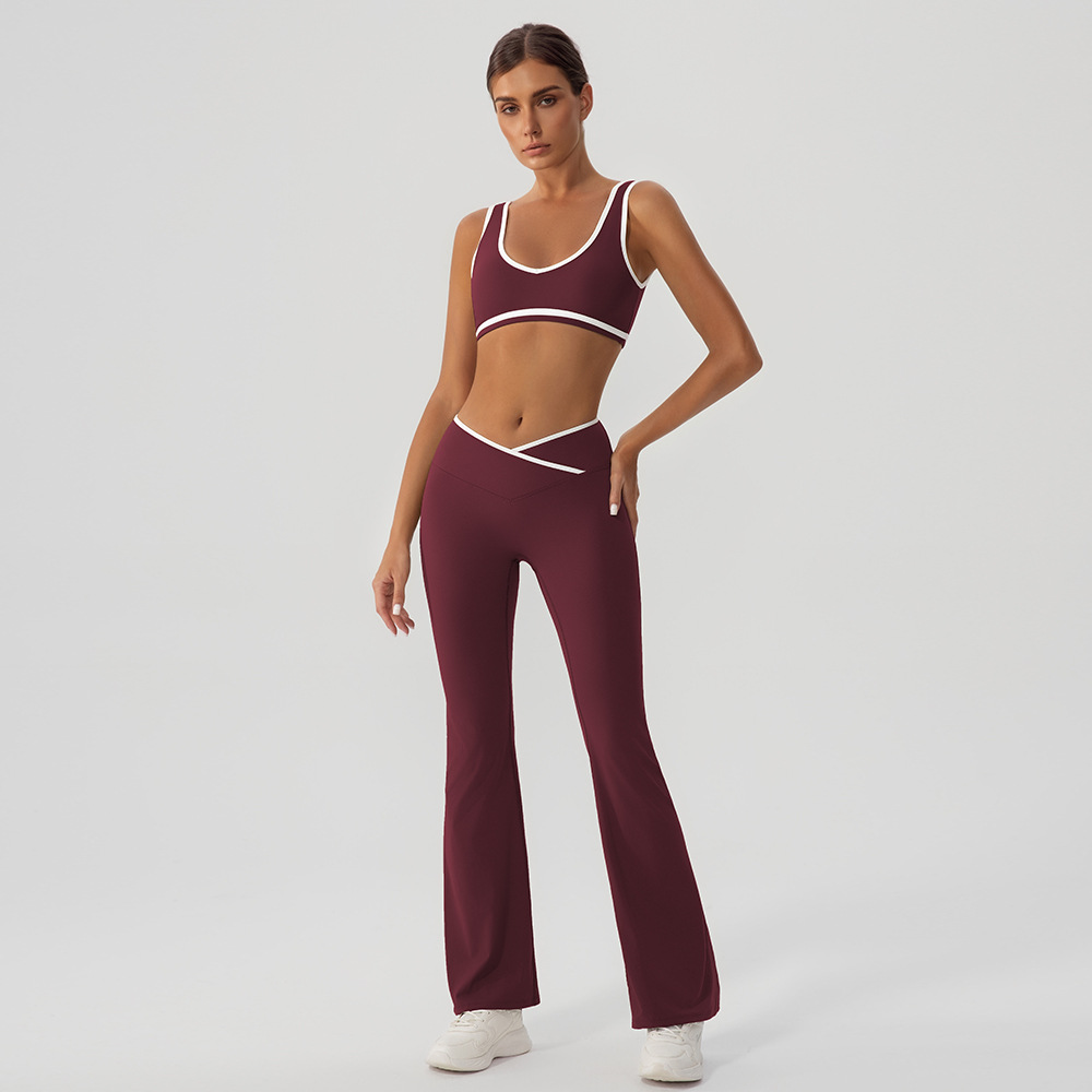Contraste de color cruzado yoga bra conjunto de ropa interior deportiva de acondicionamiento mujer ocio bocina pantalones estilo Lulu
