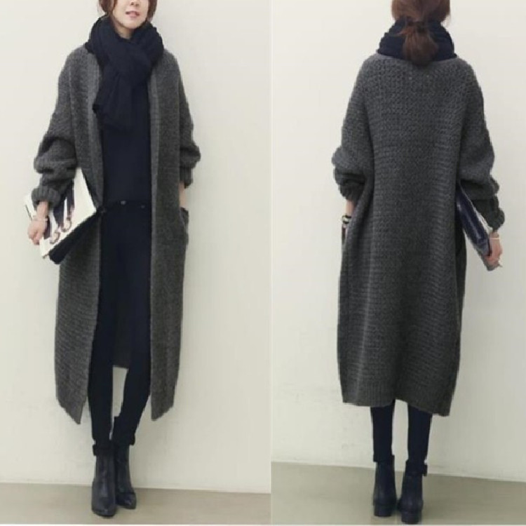 Cross-border Autumn and Winter Loose Large Size Sweater Thickened Women's Thick Rod Knitted Cardigan Sweater Lined Jacket