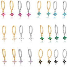 欧美跨境几何花卉镶钻耳环INS新潮气质型耳扣法式多色锆石耳饰女