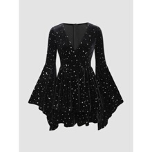 E 21539 Valentine's Star V-Neck Velvet Dress ���˹��B��ȹ