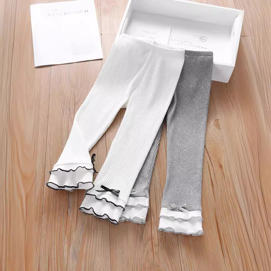 Children's pure cotton slim fit long pants baby mosquito-proof pants summer thin elastic pants white long pants