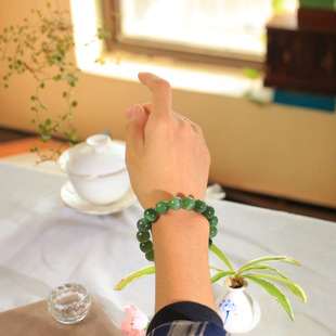 Jin Yu Tang Boutique Hetian Jasper Cat's Eye Pad Round Jade Run Hand String Beads Beads Fall on Jade Plate Guan Ying Language Flower Bottom Sliding