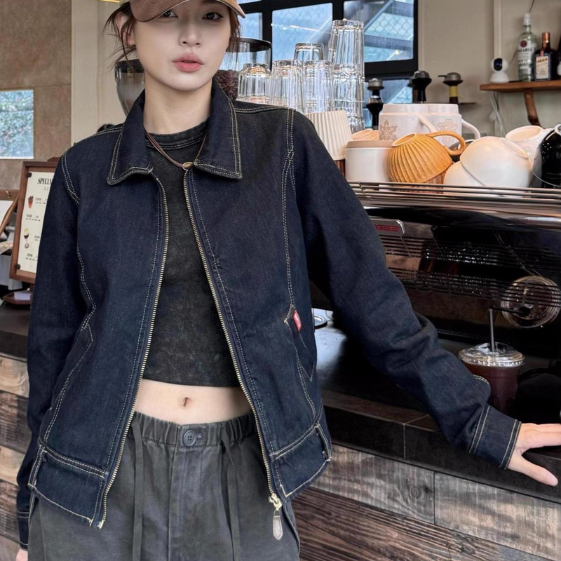 2026 Spring and Autumn New Retro Loose Zipper Washed Casual Denim Hot Girl Jacket Short Coat Women's Top 2026 Spring and Autumn New Retro Loose Zipper Washed Casual Denim Hot Girl Jacket Short Coat Women's Top