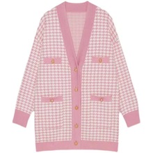 法单S家2020秋冬新款学院风宽松千鸟格淑女外套针织开衫女潮