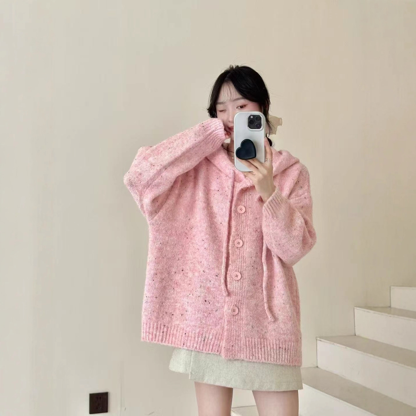 温柔风连帽针织开衫女装2025秋冬新款宽松百搭软糯慵懒风毛衣外套
