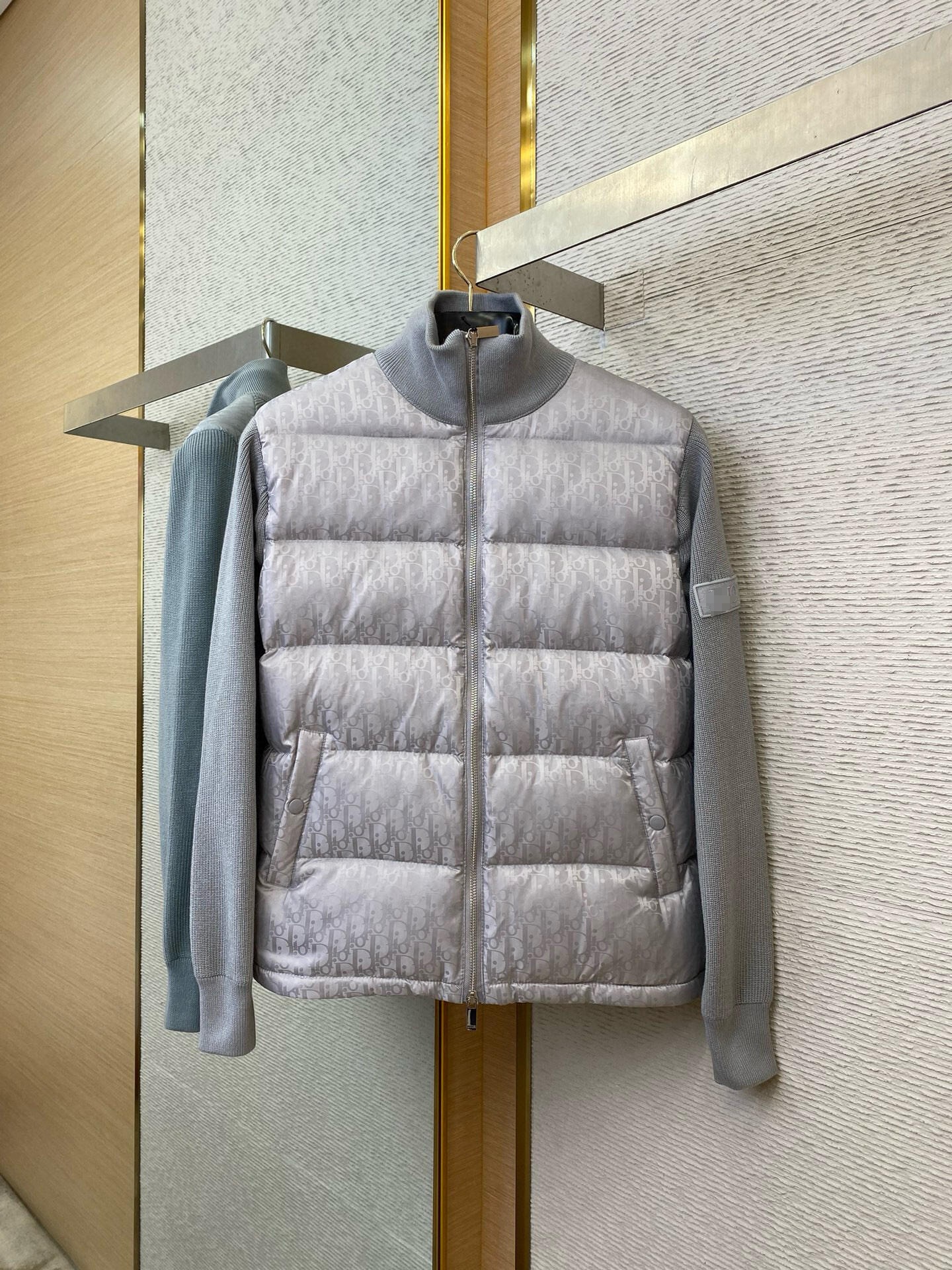 Dior Oblique Knit Puffer Jacket Ribbed Wool Anthracite Grey