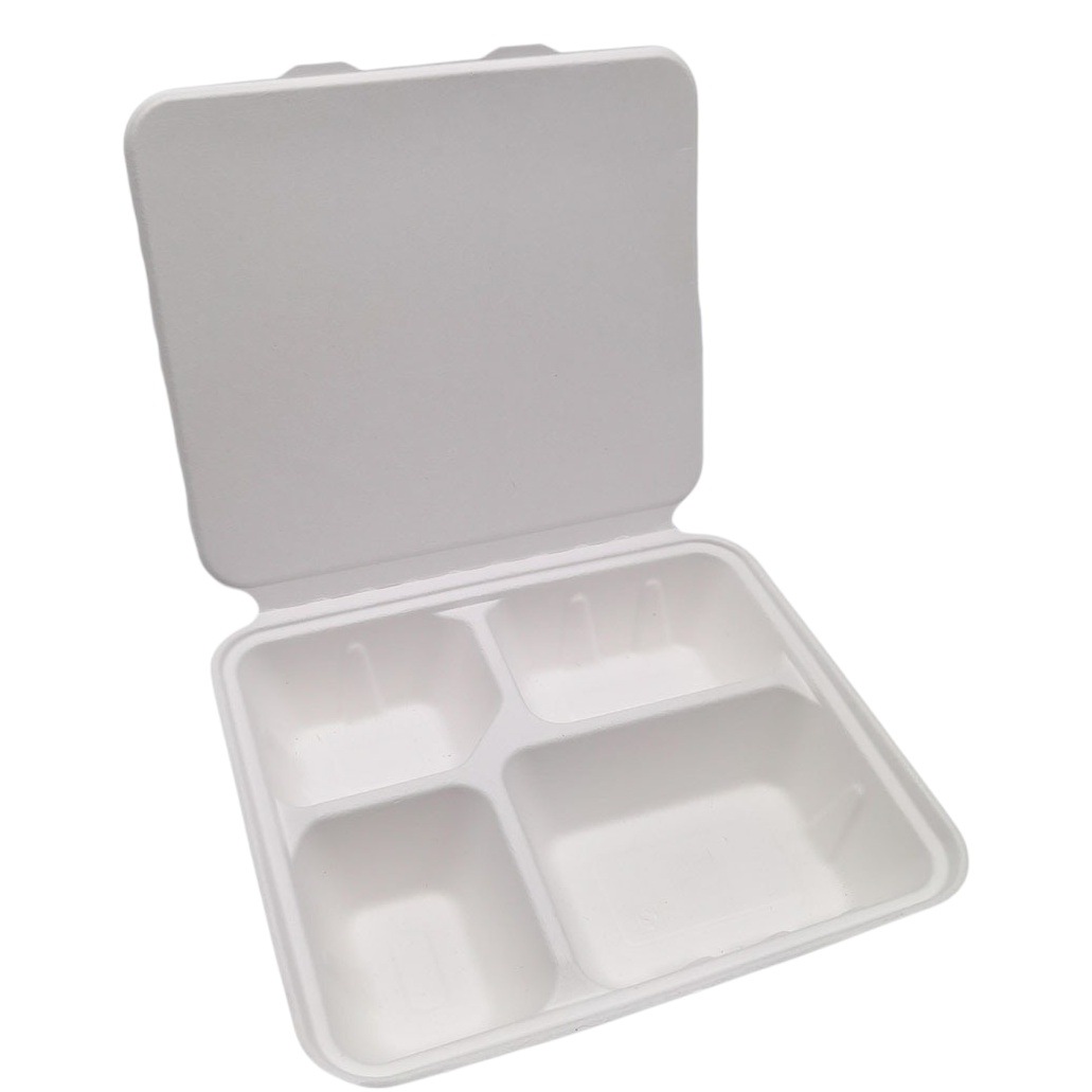 Fábrica verde al por mayor Pulpa de caña de azúcar Pulpa de bambú desechable protección ambiental vajilla de una sola pieza serie de cuatro rejillas