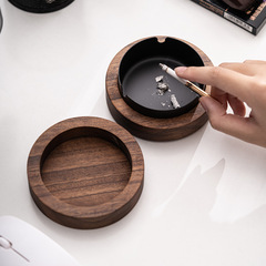 Factory Wholesale Walnut Wood Ashtray Trendy Nordic Covered Ash Dustproof Home Office Solid Wood Ashtray