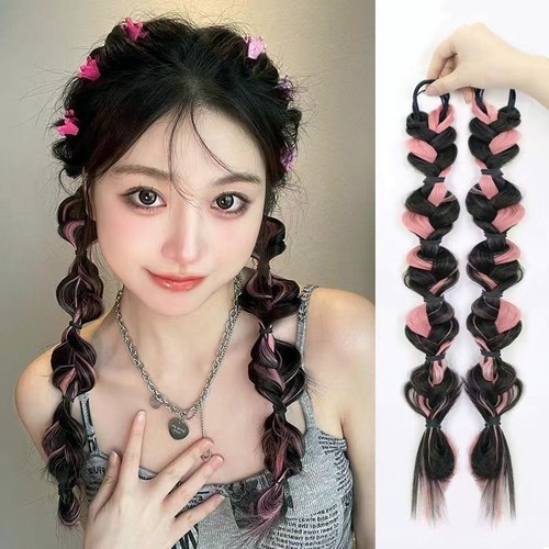 Ponytail with partial highlights, braided hair, long hair, high ponytail, false hair, spicy girl, boxing braids, colorful messy braids, twin ponytails