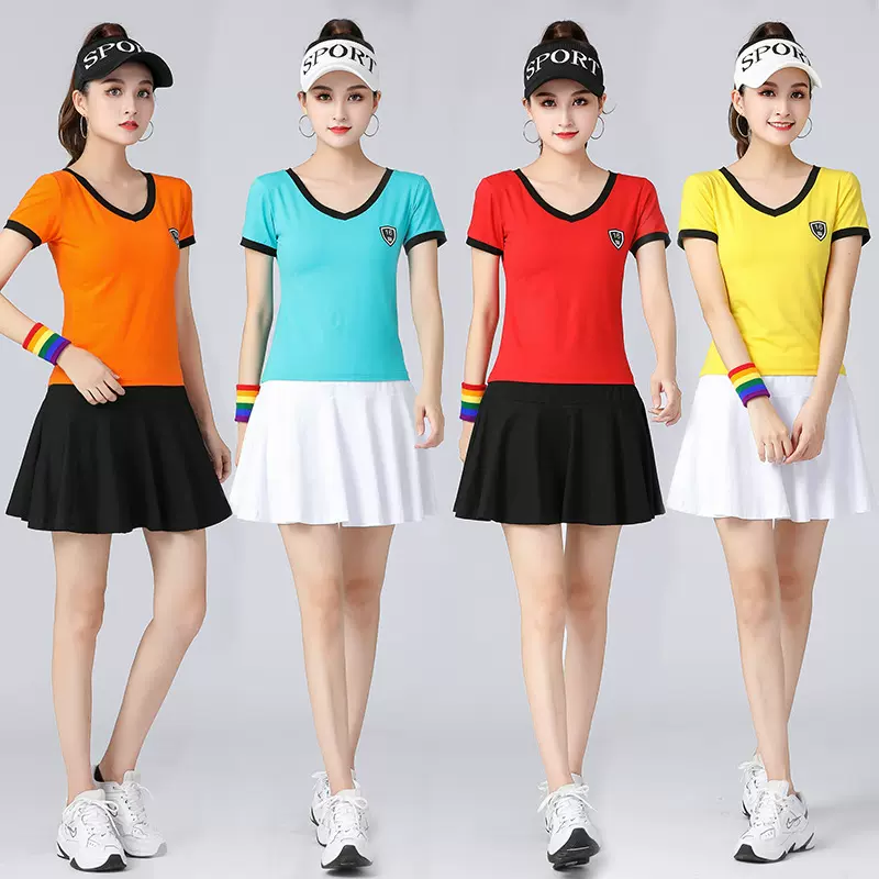 【现货】广场舞服夏季新款V领短袖健身运动舞蹈服团队运动表演服