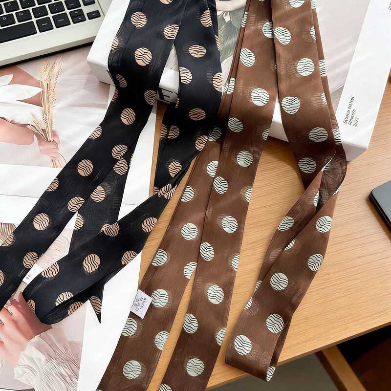 100% Mulberry Silk Long Polka Dot Narrow Ribbon Silk Headband Spring and Summer Neck Ribbon High-End Silk Scarf Scarf