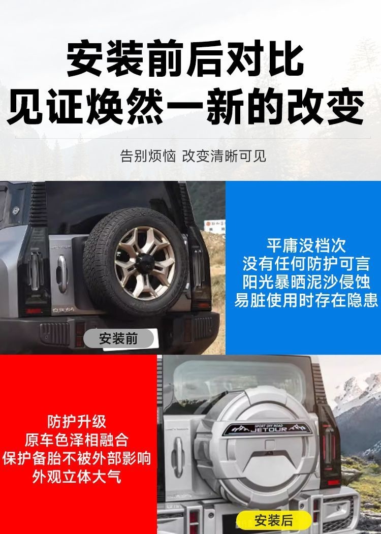 Jietu Traveler/Shanhai T2 full-size spare tire cover, G-Class model, thickened 8AT protective cover with light, spare tire modification