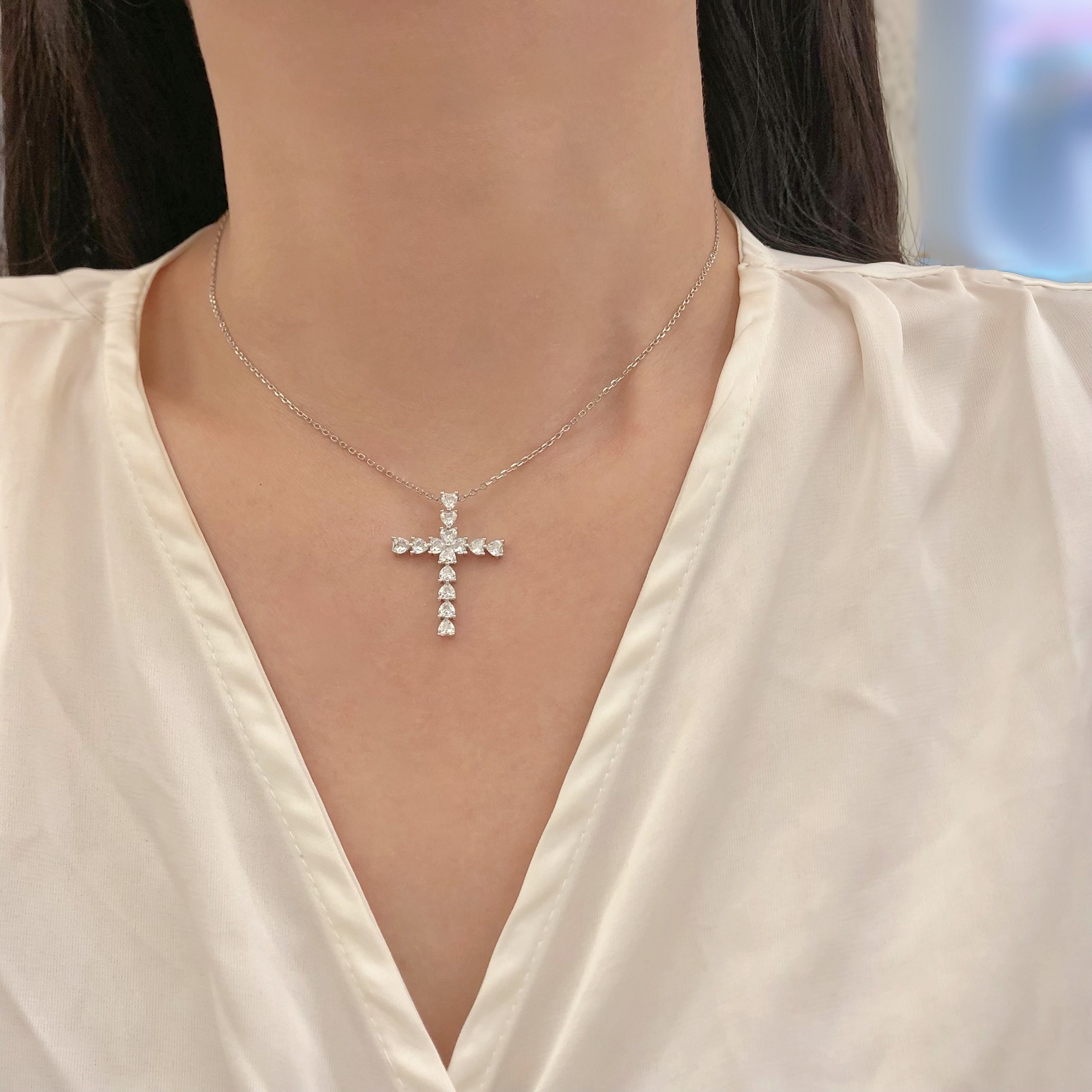 5g Weight 925 Sterling Silver Pendant Material Zircon Inlay Material Pendant Necklace Classification 925 sterling silver Chain Material 1 Piece Quantity Holiday, Daily Occasion 925 Sterling Silver Material Geometric, Cross Pattern Women's Gender Plating, Inlay Design IG Style, Modern Style Style 925 Sterling Silver Zircon Plating Inlay Geometric Cross Pendant Necklace 15