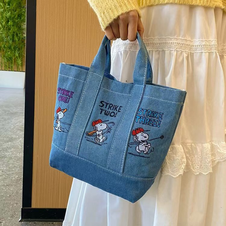 Denim Handbag for Women, Versatile Snoopy Embroidered Bag, Simple and Stylish Printed Bag, Mommy's Outing Canvas Bag