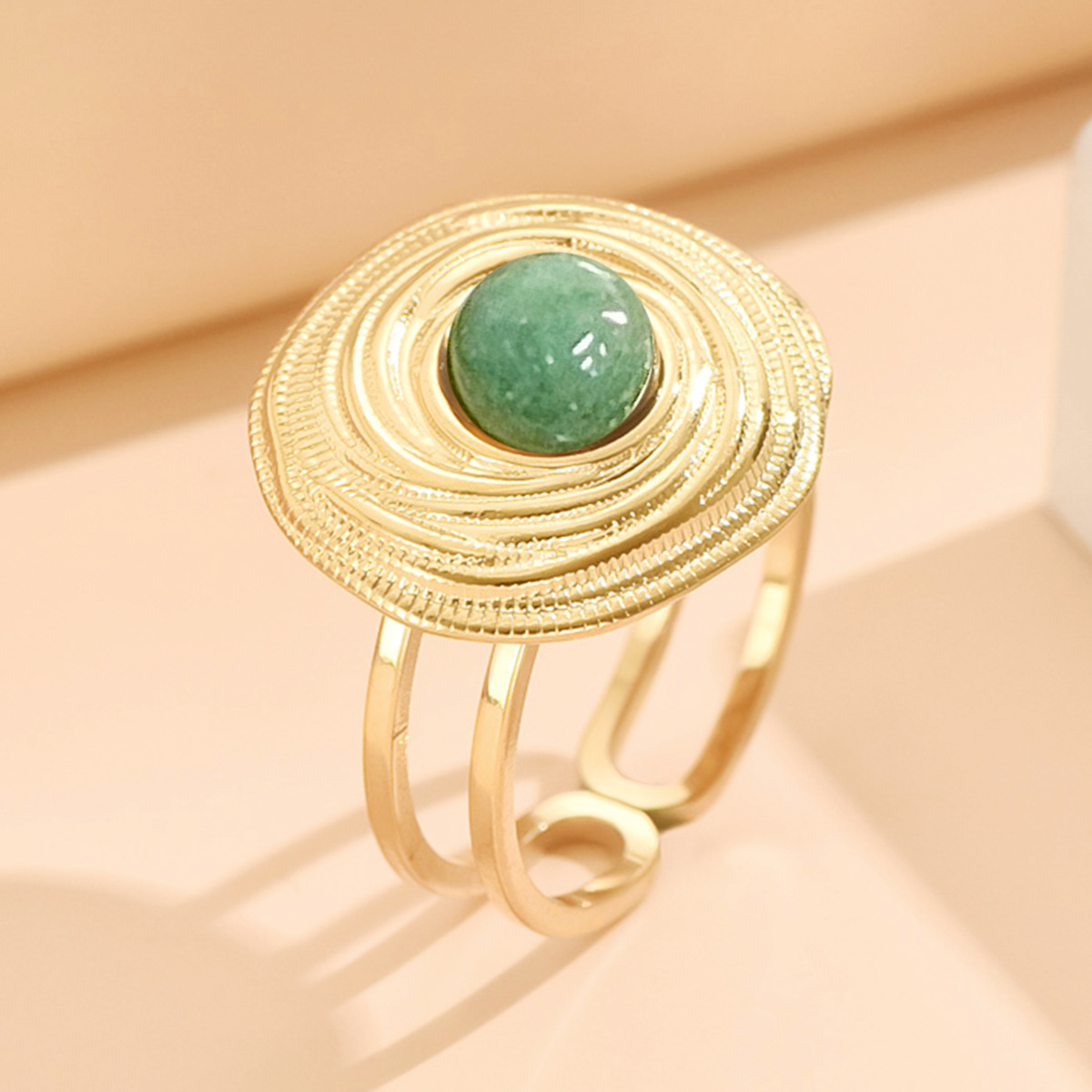 국경 복고풍 궁전 스타일 천연석 상감 기하학적 원형 개방 스테인레스 스틸 반지 여성 반지 중동 공급