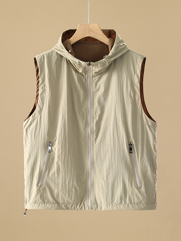 Reversible Hooded Sleeveless Vest 2025 Summer Spring and Autumn Outdoor Breathable Women's Sun Protection Clothing Versatile Top Jacket