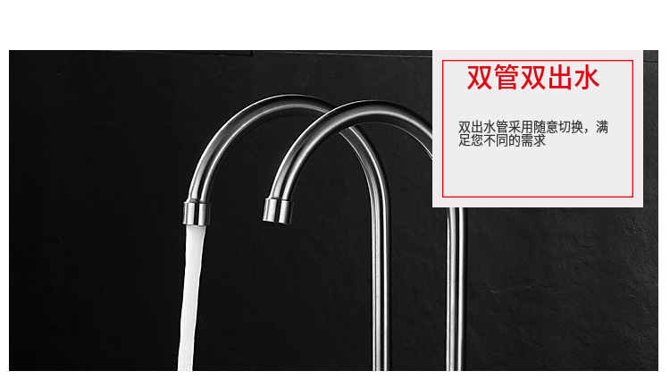 SUS304 stainless steel kitchen sink faucet, single cooling, double pipe, double handle, universal rotating kitchen sink, double outlet faucet undefined