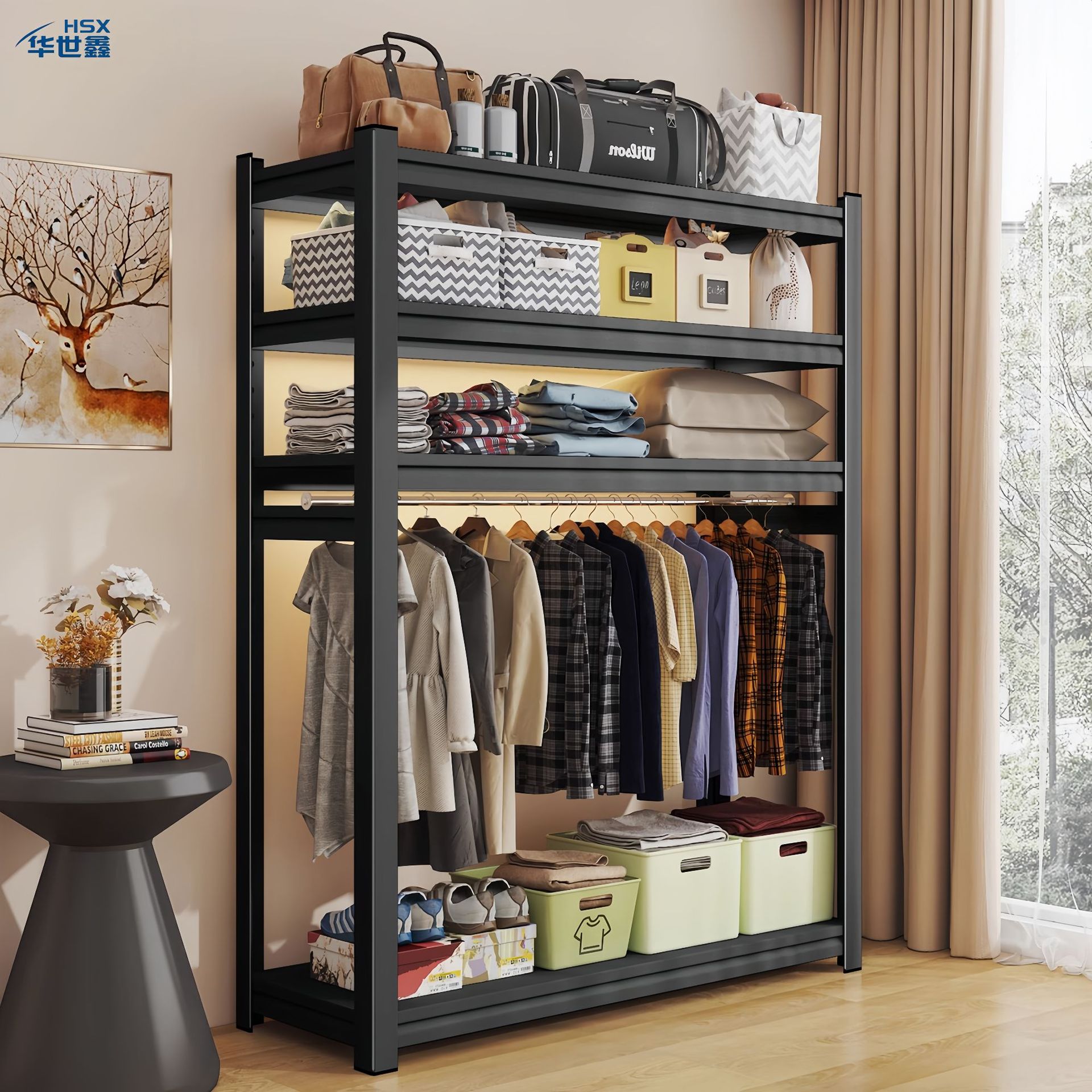 货架衣柜租房衣架衣帽架自由组装钢制落地衣橱简易衣架开放置物架