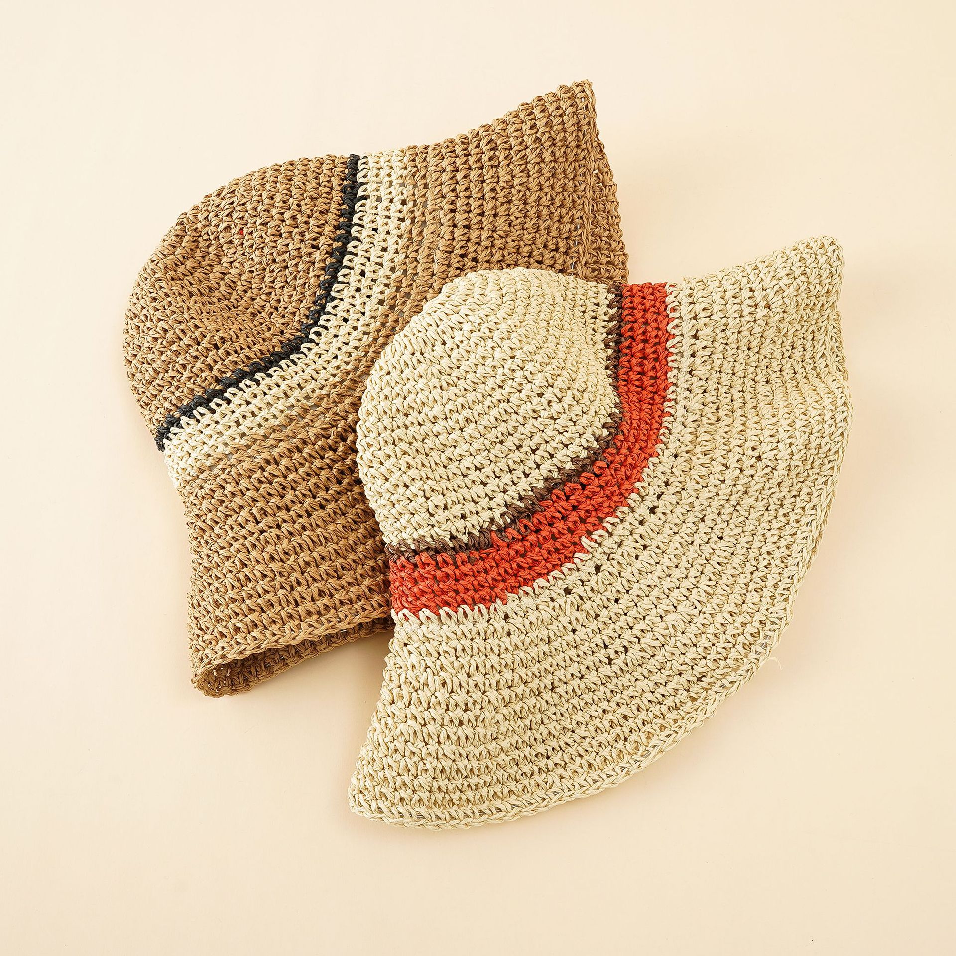 Primavera y verano nuevo sombrero de paja hembra pescador cuenca sombrero coreano estilo viaje playa protección solar rayas sol fresco sombrero