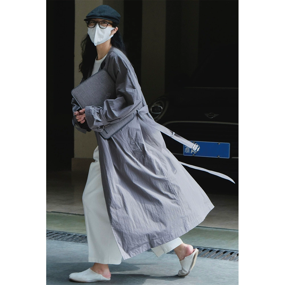 Japanese retro design trench coat, jacket for leisure, trend of season, round collar, loose fit