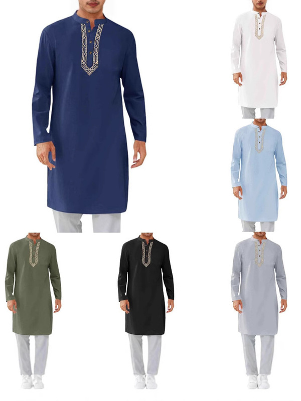 2025 Foreign Trade Aliexpress Style Fashionable Simple Long Men's Embroidered Robe