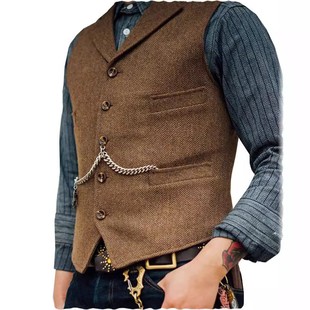 Cross-border European and American men's tough man herringbone suit collar waistcoat Ami Khaji rock punk locomotive men's waistcoat