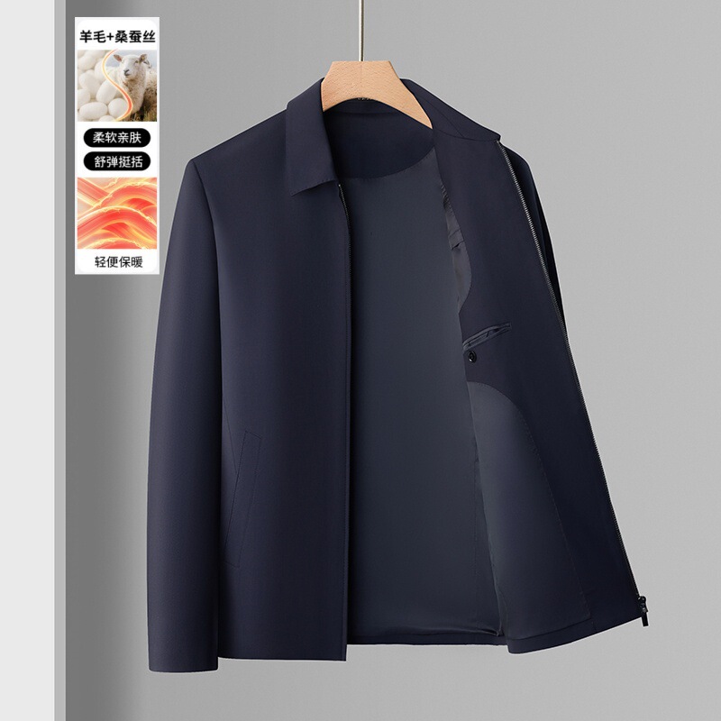 New Spring and Autumn Light Business High-End Imitation Wool and Silk Jacket, Business Casual Men's Lapel Zipper Coat New Spring and Autumn Light Business High-End Imitation Wool and Silk Jacket, Business Casual Men's Lapel Zipper Coat