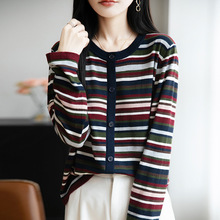 2025新款款上衣洋气女装秋冬装针织外套宽松显瘦时尚条纹毛衣开衫