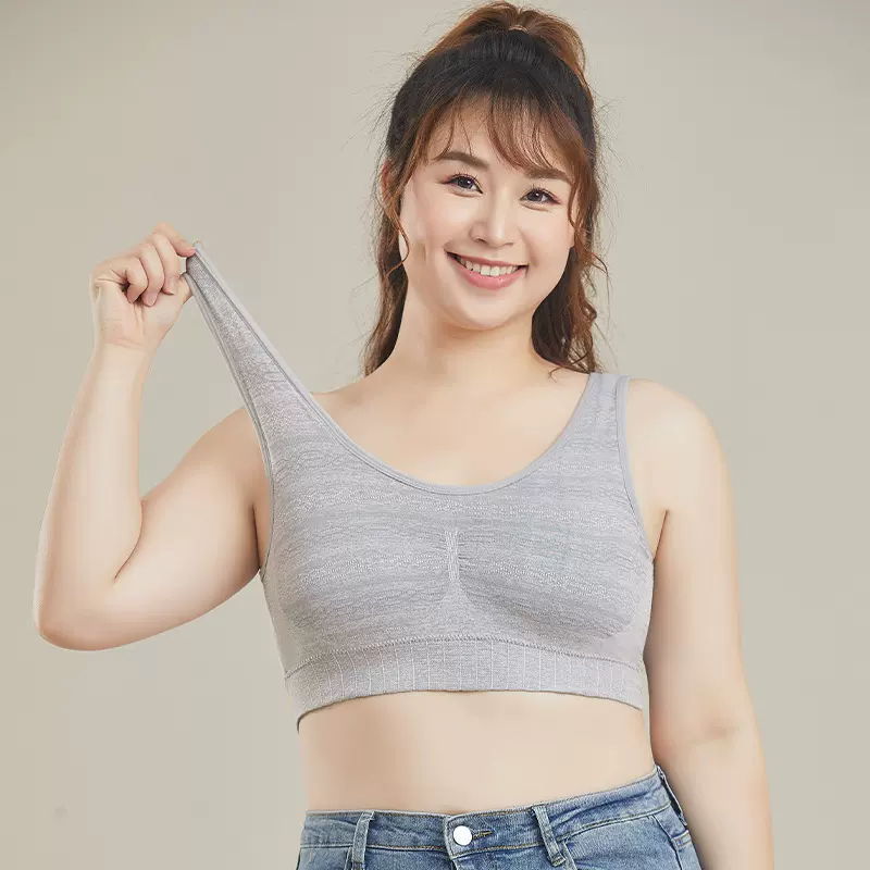 加大加肥彩棉固定杯薄款内衣无痕舒适运动无钢圈美背心式裹胸抹胸