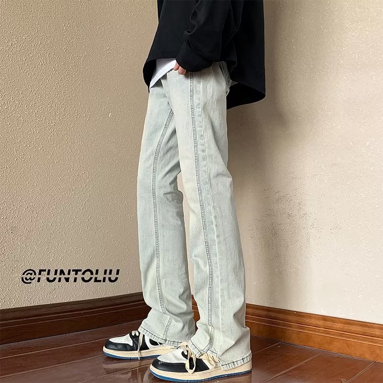 2024 Autumn/Spring New American Style Men's Jeans Washed Vintage Slim Long Pants High Street Loose Straight Trousers Trendy Casual Pants Men's Autumn/Winter Trendy Brand Cool Cuff Pants New Denim Harem Long Pants Men's Oversized Trendy