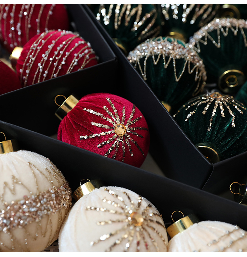 8cm Velvet Christmas Ornaments With Rhinestones – Set Of 12 Premium Decorative Balls For Tree & Home_voghion.com