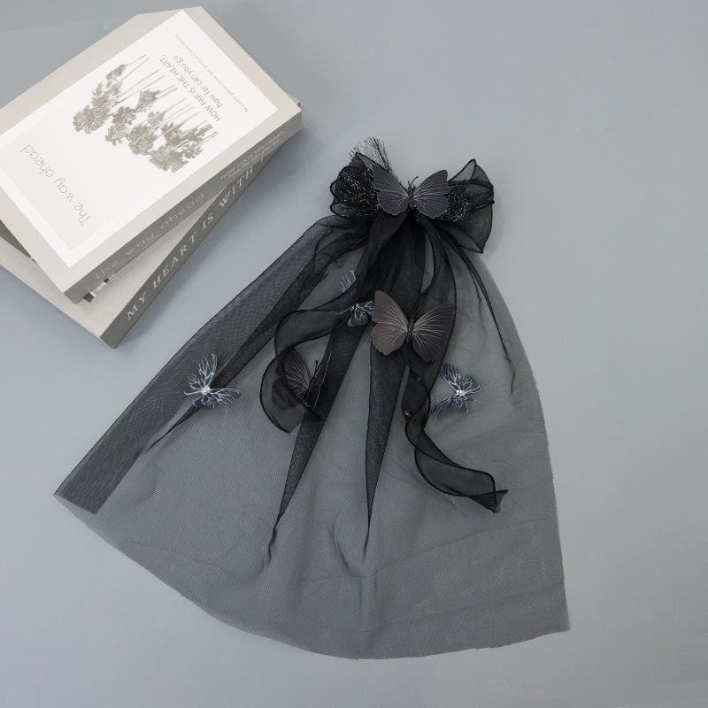Nuevo tocado de Halloween transfronterizo oscuro mariposa broche de pelo fantasma vestido negro para la novia accesorios de fotografía