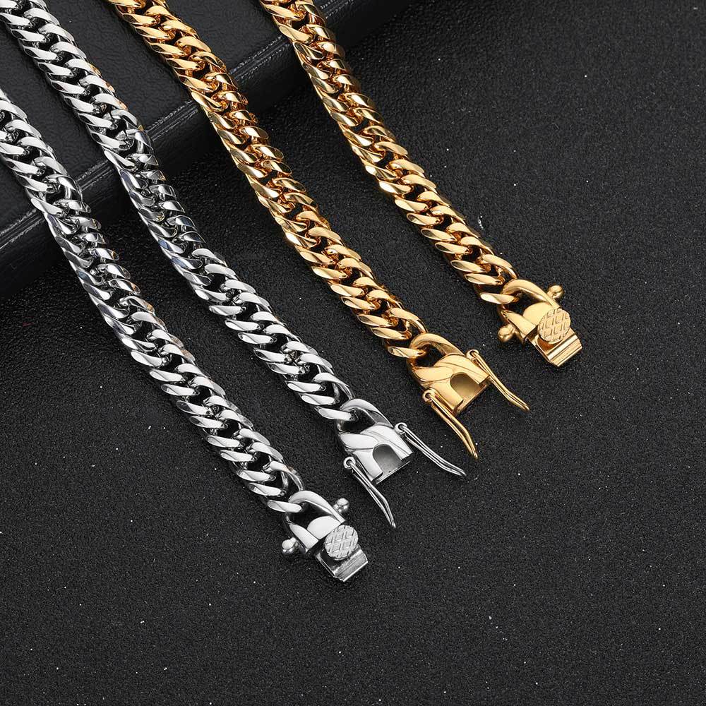 Necklace Classification cuban link chain Chain Type Hip-hop Solid Color Stainless Steel Plating 18k Gold Plated Men's Necklace