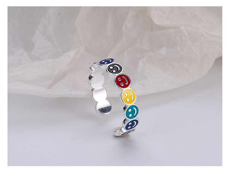 Fashion Multicolor Smiley Face Silver Open Ring Plating 925 Silver Rings