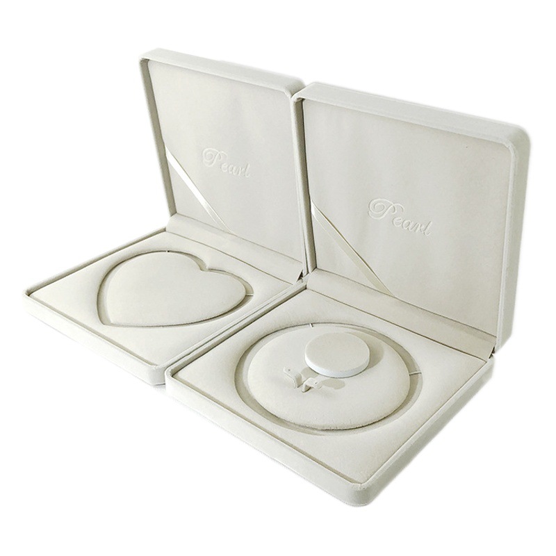 メーカー直販米白パイル真珠ネックレスケースピアス手セットケース母の日イベントアクセサリーケース