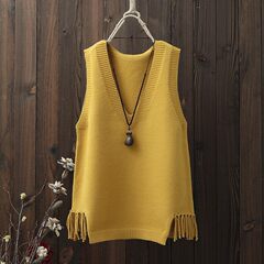 新商品の春の服のvネックの馬甲の女性の冬の短いタイプの学生のニットのセーターの肩のベストの韓国版の百合の馬の挟み