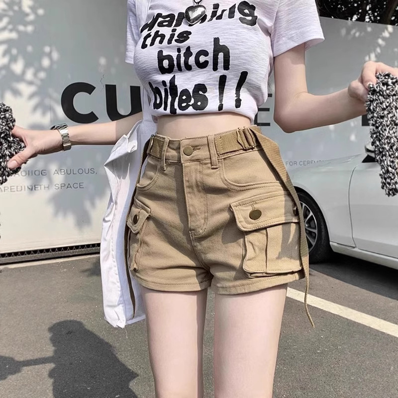 Denim Cargo Shorts for Women, Elastic Versatile 2025 New Summer High-Waisted Hip-Lifting Trendy Hot Pants