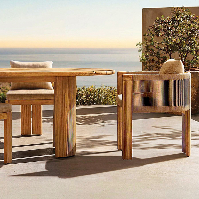 Mesa y sillas de madera maciza al aire libre Jardín al aire libre a prueba de agua y anticorrosión Mesa larga Hotel Villa patio terraza Mesa y sillas de teca protector solar