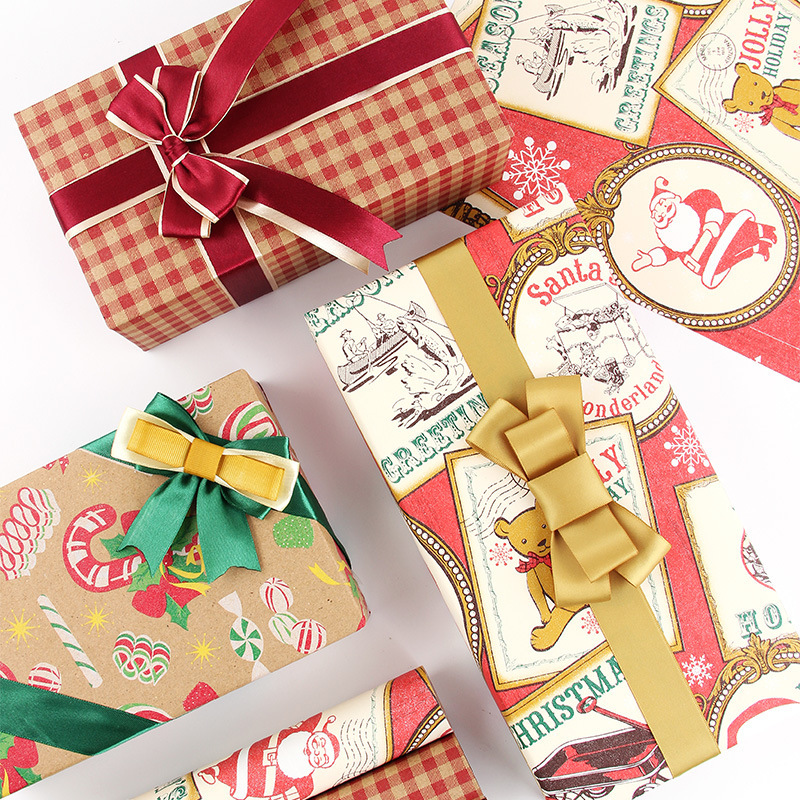 Papel de regalo de Navidad Papel Kraft vintage a cuadros rojo Papel de regalo de cumpleaños de San Valentín papel de regalo de gran tamaño