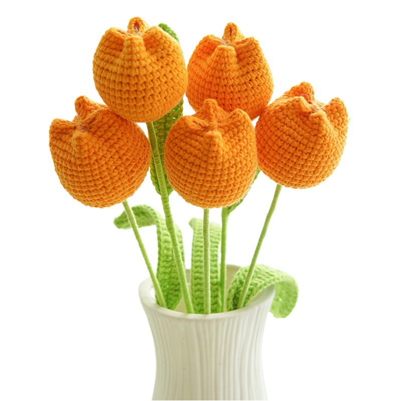 Hecho a mano ramo de flores artificiales de algodón peinado acabado Grasa Tulipán flor eterna flor creativa regalo flor tejida