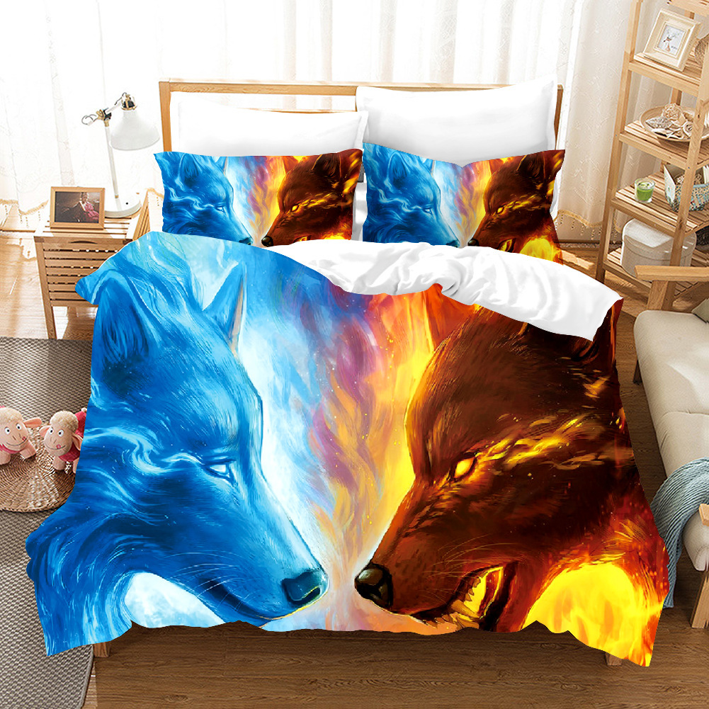 3d digital printing sanding cross-border wolf series bedding four-piece set three-piece bed sheet quilt pillow
