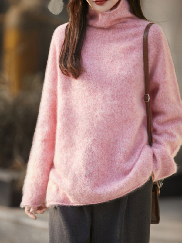 Blended Autumn and Winter Knitwear, Wool Long-Sleeve Women's New Style, Pile Collar, Brushed Yarn, Cashmere Base Shirt