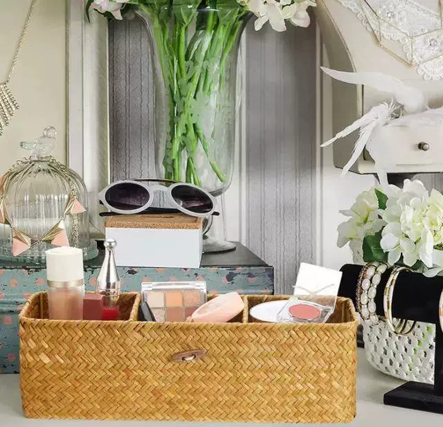 Woven table storage basket, storage system, DIY